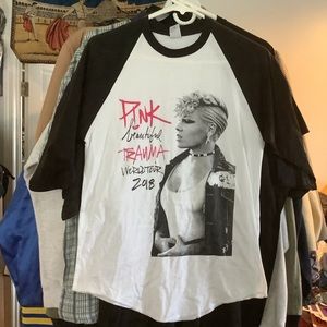 2018 PINK Beautiful Trauma Raglan T Shirt Size S Tour Rare Band Music Graphic To